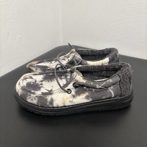 Hey Dude Wally Youth Thunderstruck Tie Dye Black/White Slip On Unisex Shoe Sz 13